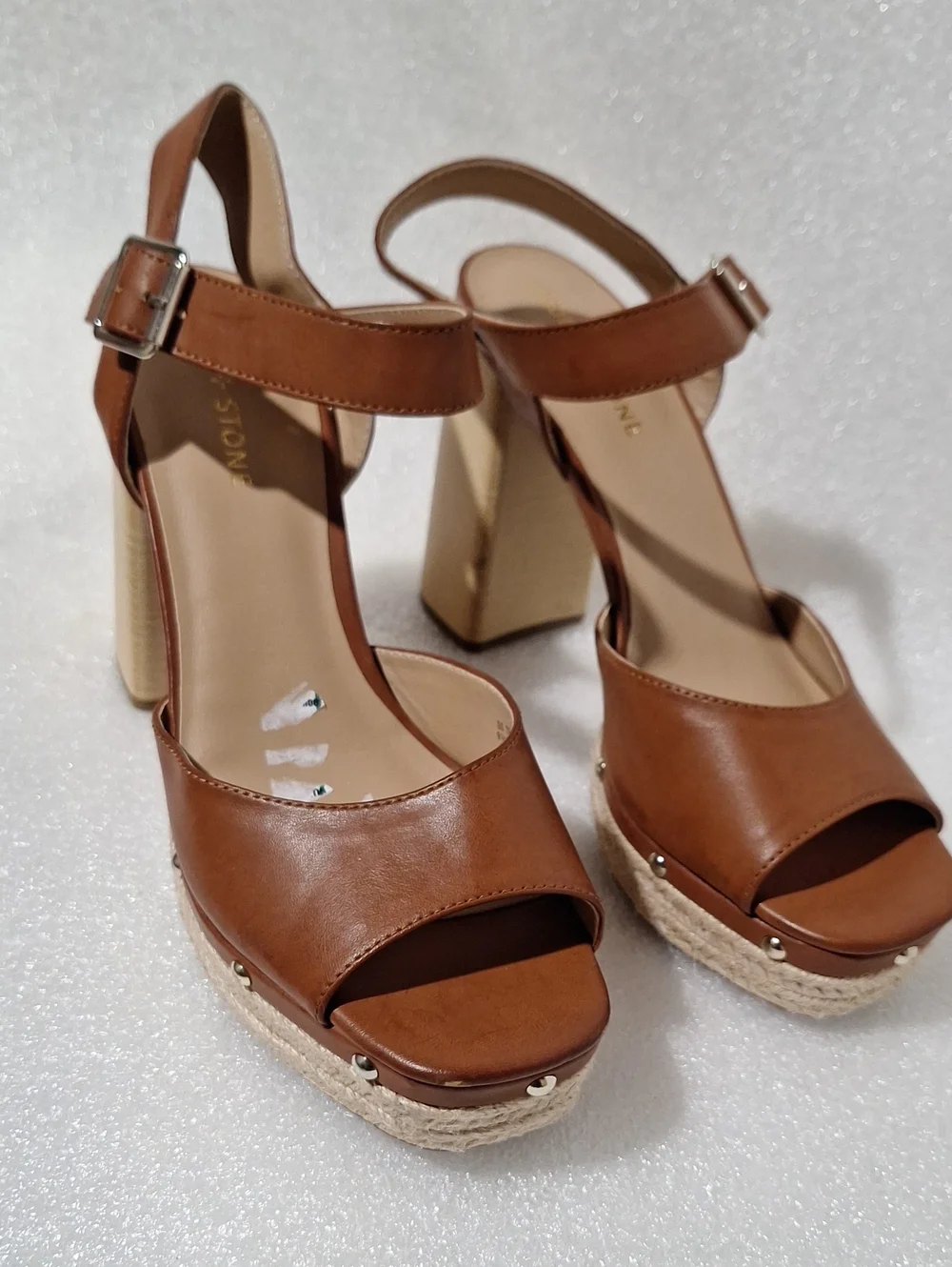 Women's Tan Platform Espadrille Sandals with Ankle Strap